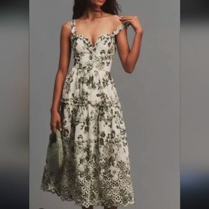 Anthropologie Floral Midi Dress - green and White